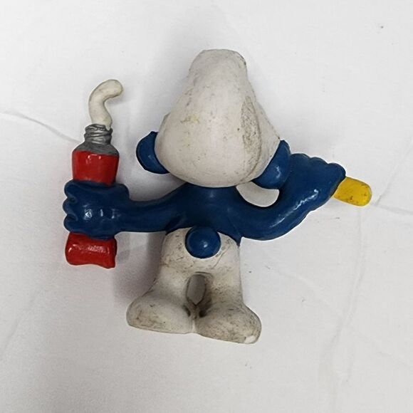 Vintage 1979 Peyo Schleich Brushing Teeth Smurf Figure PVC Hong Kong Long Paste - Picture 2 of 5
